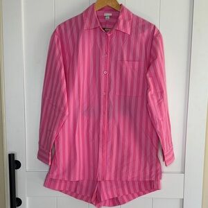 a new day Pink Striped Casual Button Down Shirt and Shorts Set